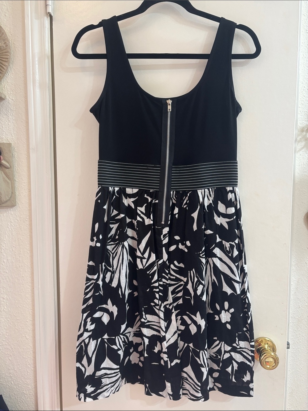 Black & White Floral Tank Dress with Front Zip